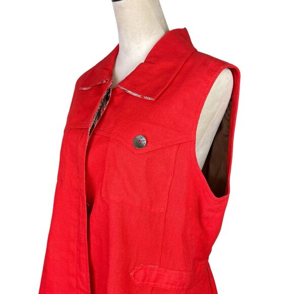 Coldwater Creek Bright Red Sleeveless Collared Button Front Woven Layering Vest - Picture 4 of 11